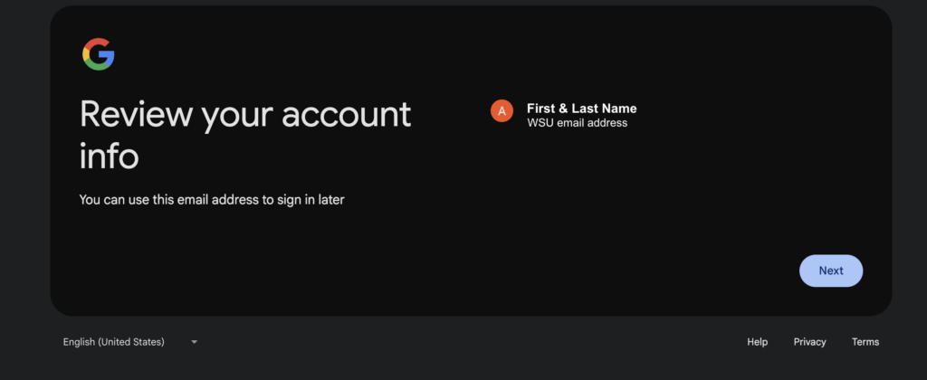 Review your account info (name & email address)